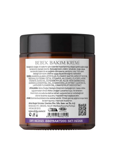 Akita % 100 Doğal Bebek Bakım Kremi Lavanta 100 Ml