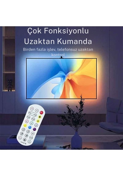 Monozone Ambiligt Rgb Tv Arkası Şerit Aydınlatmalı Uygulama Kumanda Kontrolü Sese Duyarlı 5metre
