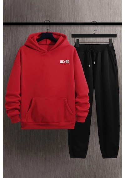Uyguntarz Unisex Acdc Baskılı Eşofman Takımı Kırmızı