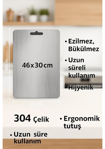 Ayrex 304 Kalın Çelik 46x30 Büyük Kesme Tahtası Antibakteriyel Doğrama Tahtası Cin859 Diğer