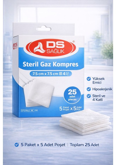 Ds Sağlık Sterilgaz Kompres 7,5 7,5 Cm 25 Adet + Cleansmart 50 Ml Dezenfektan Sprey Yara Bakım Seti