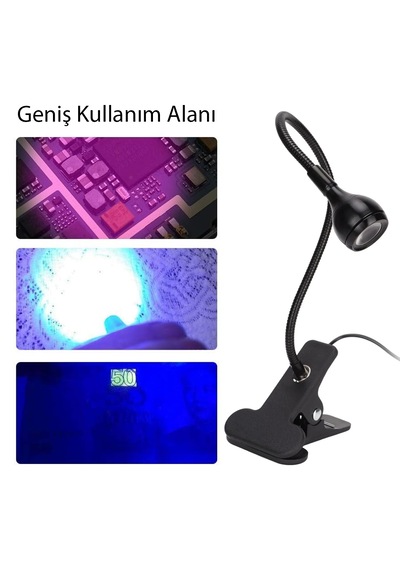 Powermaster Uv Mor Işık - Yapışkan Kurutma Lambası Esnek Masa Lambası 3 Watt