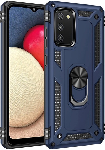 Samsung Uyumlu Galaxy A03s Kılıf Sofya Yüzüklü Silikon Kapak Lacivert\