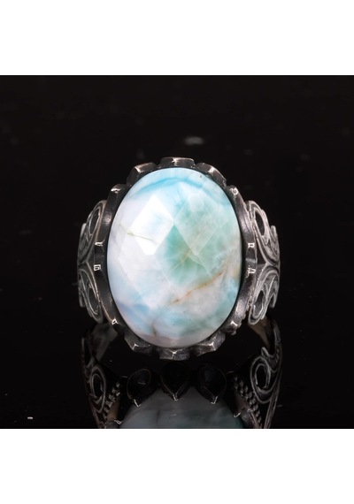 Erkek Sterlin Gümüş Yüzük - Doğal Larimar Taşı Gümüş
