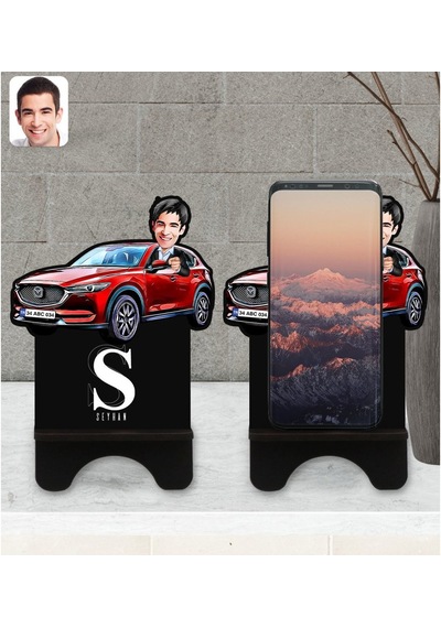 Kişiye Özel Plakalı Erkek Mazda 6 Karikatürlü Ahşap Biblo Telefon