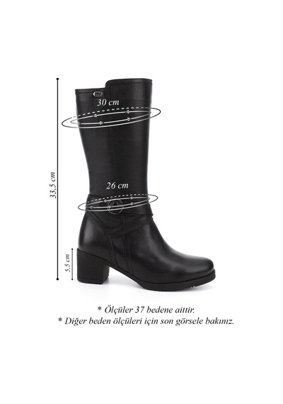 Gönderi(R) Gönderir Kadın Siyah Floter Fermuarlı Kalın Topuklu Hakiki Deri Çizme Gkzc13446575 Siyah