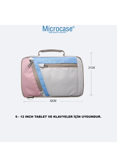 Microcase Tcl Tab 11 Gen 2 Tablet İçin Omuz Askılı El Tutacaklı Universal Sleeve Taşıma Çantası Al4346 Pembe Mavi Krem Lazer