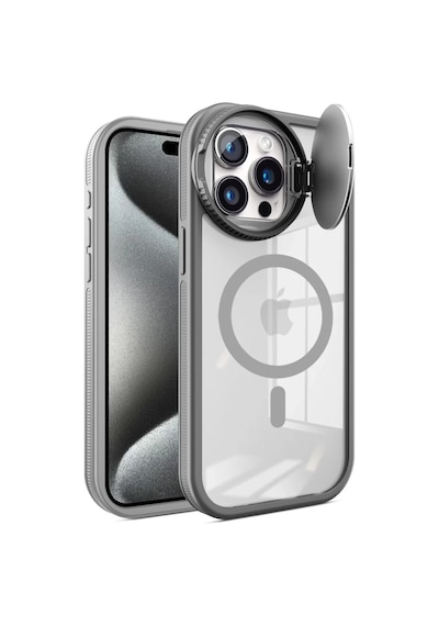 Newface Apple İphone 15 Pro Kılıf Teleskop Lens Magsafe Silikon Kapak - Titan Gri