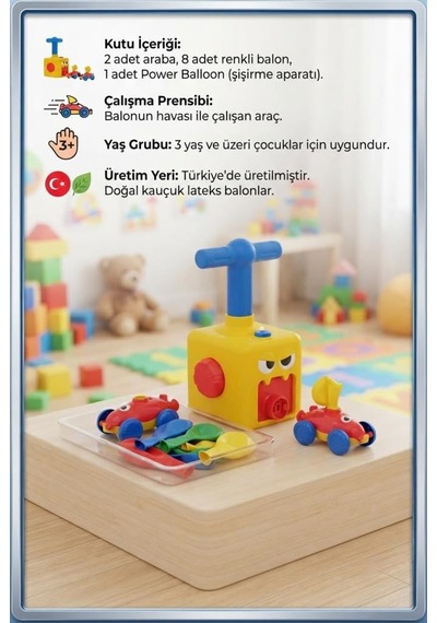 Balon Araba Pompalı Balon Şişiren Fırlatıcılı 2 Adet Arabalı Eğlenceli Oyuncak