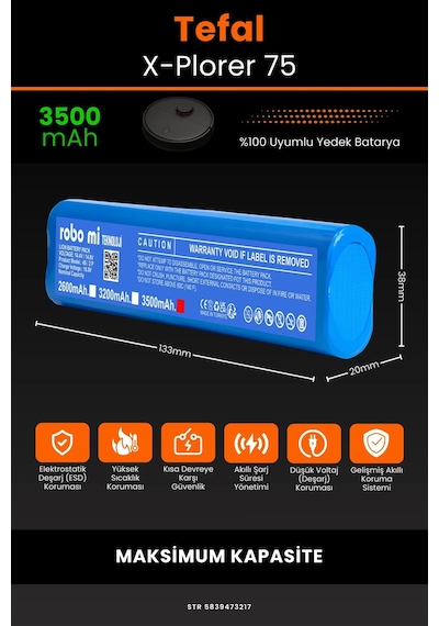 Tefal X-plorer Serie 75 3500mAh Robot Süpürge Bataryası