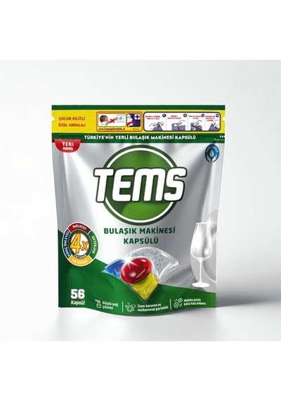 Tems 4 Ü 1 Arada Bulaşık Makinesi Kapsülü 56'lı 627 Gr