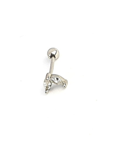 Pırlanta Parlaklığında Zirkon Taşlı 925ayar Gümüş Tragus Kıkırdak Piercing Gümüş