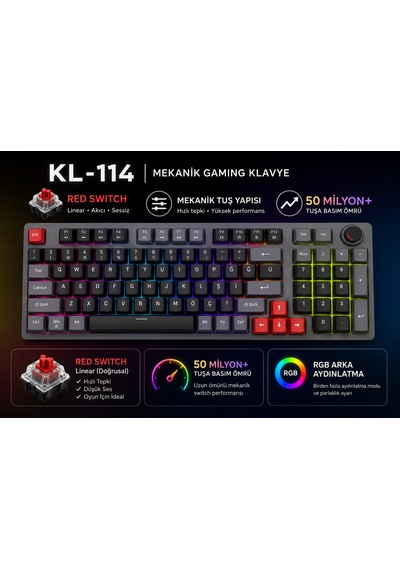 Mekanik Gaming Klavye Türkçe Q Kırmızı Switch 98 Tuş Rainbow Aydınlatmalı Usb Kablolu Oyuncu Klavyesi