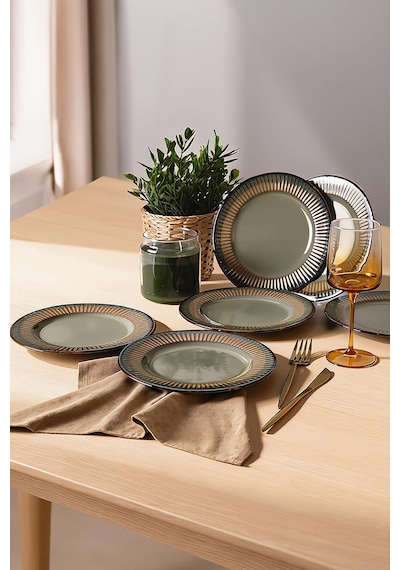 Reaktif Yeşil Line Pasta Tabağı 21 Cm 6 Adet Q84 Çok Renkli