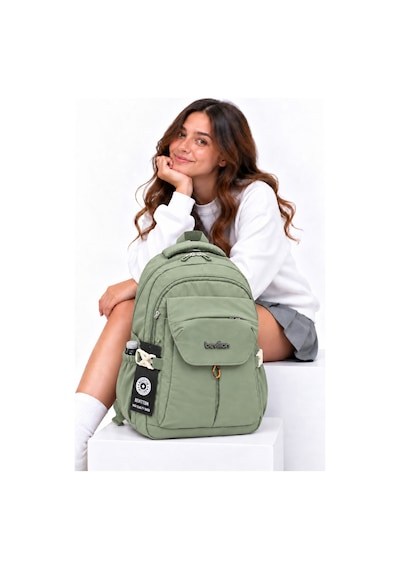 Okul Çantası Su Geçirmez Kumaş Unisex Okul Sırt Çantası 2601 Haki