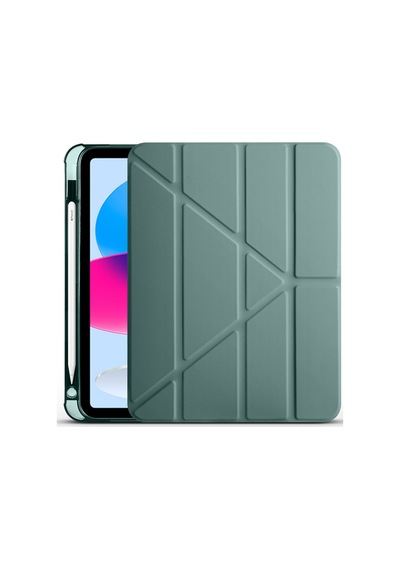 Lexroo Apple Uyumlu iPad 11.nesil 2025 Kılıf Tri Folding Kalem Bölmeli Standlı Kılıf - Koyu Yeşil Silikon