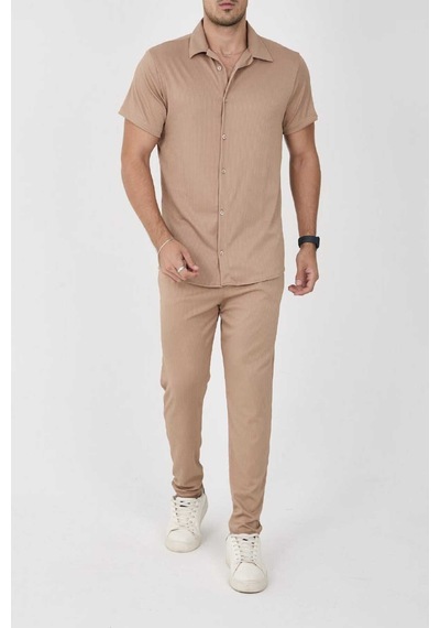 Mcz Giyim Kahverengi Renk Ottoman Kumaş Slim Fit Erkek Pantolon - Gömlek Alt Üst Takım