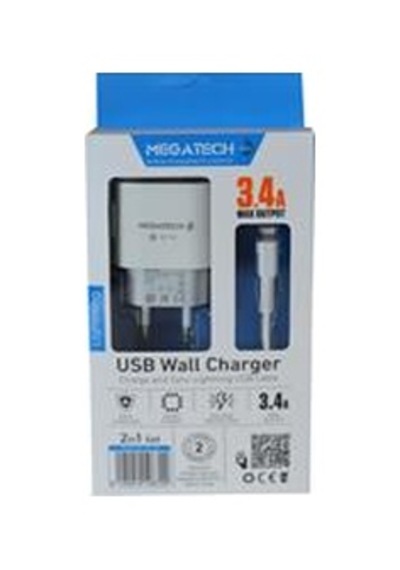 Megatech Cc-03 Mt-cl34 3.4a Lightning Usb Kablo + Ev Şarj Adaptörü Hızlı Şarj