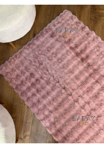 Bubble Tavşan Post Yumuşacık Tavşan Tüyü Kaymaz Yıkanabilir Pembe Gri