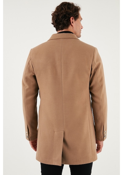 Buratti Slim Fit Tek Yırtmaçlı Düğmeli Mono Yaka Kaşe Erkek Kaban 5840098 Camel