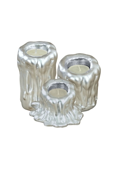 Mumluk Şamdan 3 Adet Tealight Uyumlu Üçlü Tüm Boylar Erimiş Mum Model - Gümüş