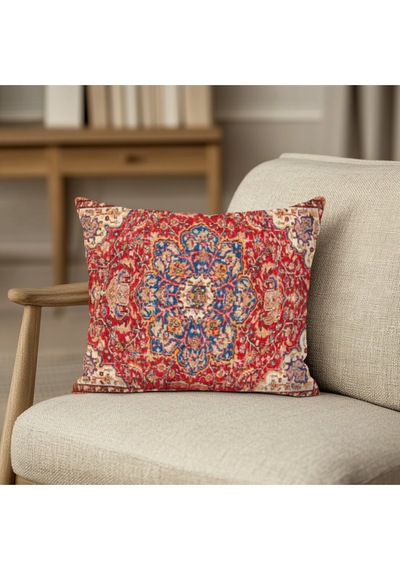 Turkıshrug Kıngdom Kırmızı Mavi Vintage Halı Desenli, Çift Yüzlü Kırlent Kılıfı 43 X 43 Çok Renkli