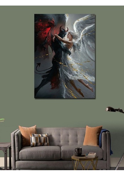 Kanvas Tablo Şeytan Ve Melek Aşkı 100cmx140cm
