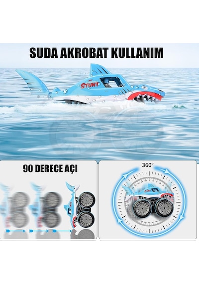 Rc 4wd Akrobat Suda Karada Giden 360 Shark Uzaktan Kumandalı Dublör Araba - Yeşil