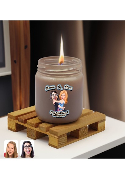 BK Gift Kişiye Özel DTF Best Friend Karikatürlü Kokulu Mum – Gri -