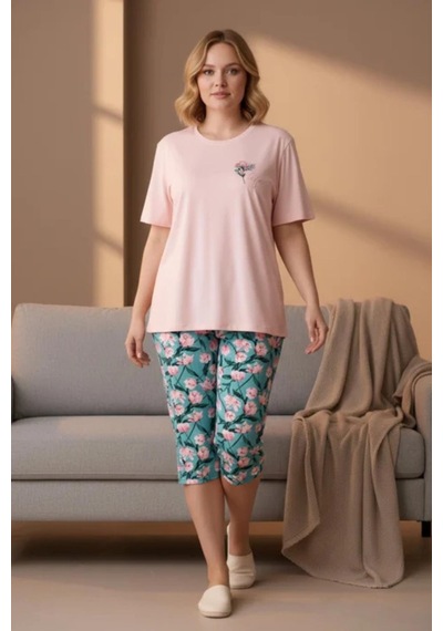 Gd Goldoremi Premium Kadın Büyük Beden Kısa Kollu Bisiklet Yaka Rahat Kalıp Kapri Pijama Takım PEMBE Gd Goldoremi Premium Kadın Büyük Beden Kısa Kollu Bisiklet Yaka Rahat Kalıp Kapri Pijama Takım PEMBE