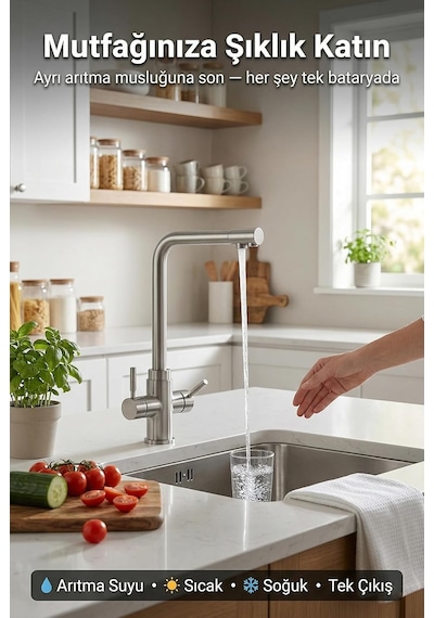 Watalina Lüks Üç Yollu Musluk, Su Arıtma Cihazı Uyumlu, Krom Kaplama, 315 X 270 Mm Diğer
