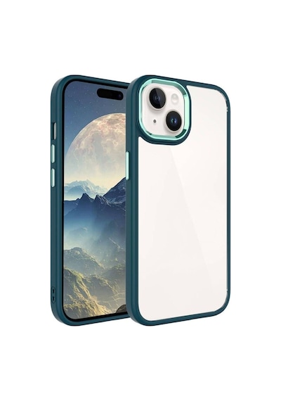 Apple Uyumlu iPhone 15 Kılıf Zore Krom Kapak Koyu Yeşil