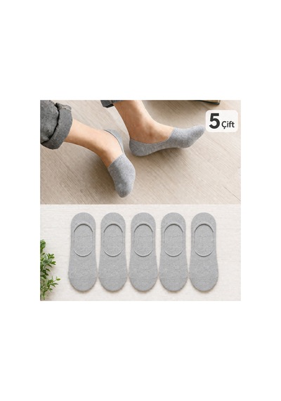 Worthy Socks 5'li Erkek Babet Görünmez Çorap Seti 5 Çift Gri