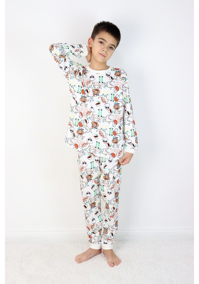 Harika Kids Erkek Çocuk Baskılı İnterlok Kumaş Uzun Kollu Pijama Takımı Siyah