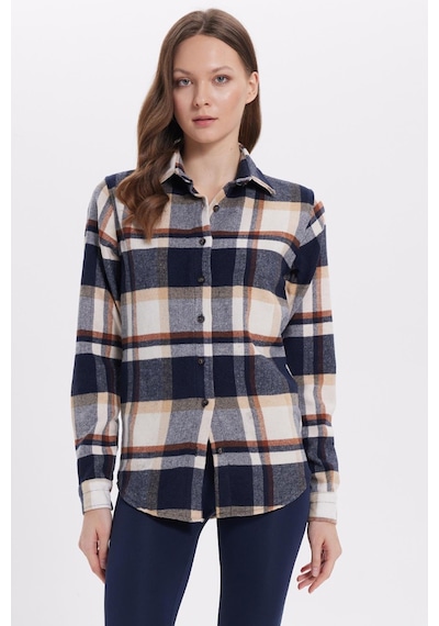 Tudors Kadın Oversize Geniş Kesim Oduncu Ekose Gömlek-42155 Çok Renkli