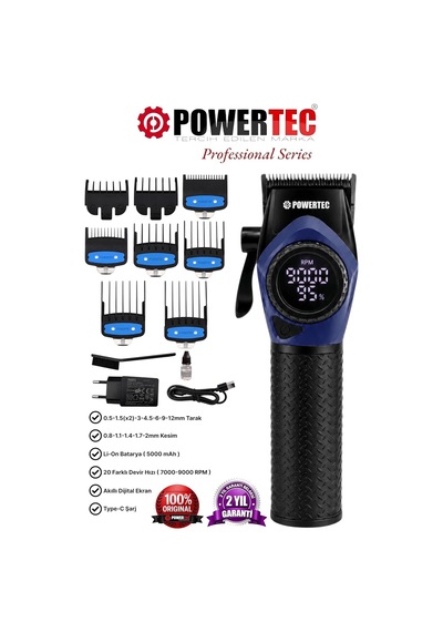 Tr-5100 Profesyonel Saç Tıraş Makinesi 9000 Rpm Dijital Ekran Şarjlı Berber Tipi Clipper Mor