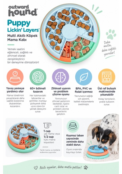 Outward Hound Puppy Lickin' Layers Multi Yavru Köpek Zeka Oyuncağı Ve Yavaş Yeme Mama Kabı