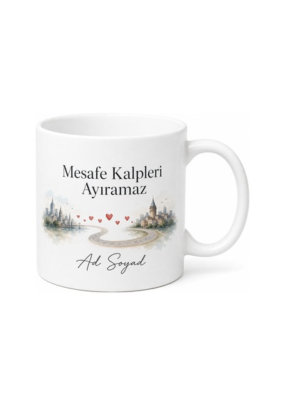 Aramızda Yollar Var Uzak Mesafe İlişki Kupası Sevgiliye Özel Hediye Bardak Beyaz / Çok Renkli