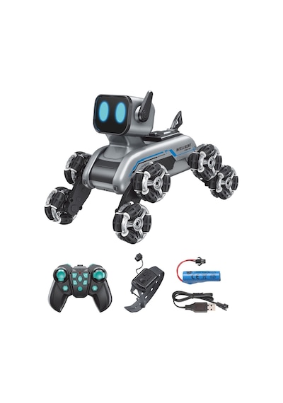 Robot Köpek Uzaktan Ve Bilekten Kumandalı Şarjlı 8 Teker Akrobat Robot Köpek Oyuncak Müzikli Ve Led Işık 2.4 Ghz Gri