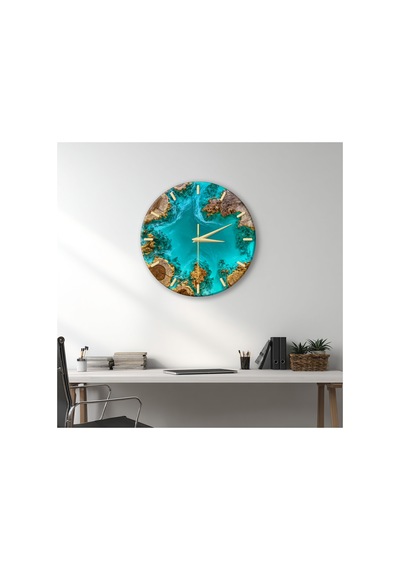 Epoxy Görünümlü Dekoratif Duvar Saati 33 Cm Uv Baskılı Mdf Duvar Saati Yeşil