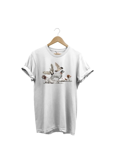 Avcılık Hunting Fermalı English Setter Ve Çulluk Baskılı %100 Pamuk Regular Fit Beyaz T-shirt Beyaz