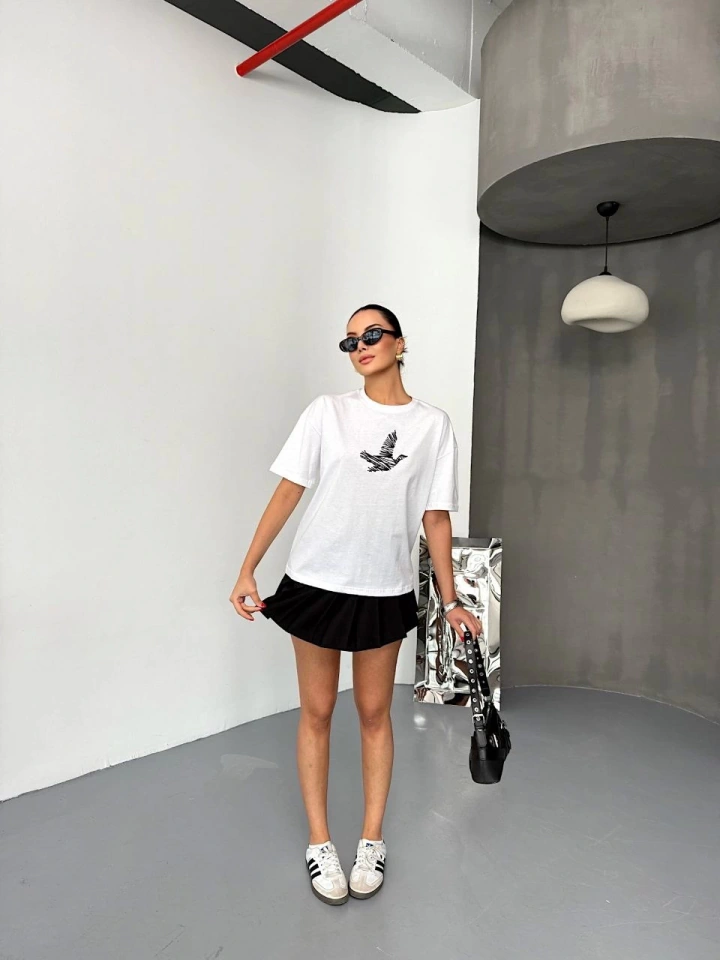 Buğrahayalin Kısa Kol Baskılı T-shirt - Beyaz Beyaz