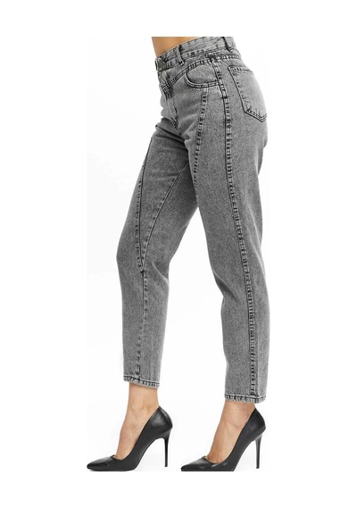 Kene Jeans Yüksek Bel Ön Conta Çımalı Mom Kot Jeans Kar Siyah