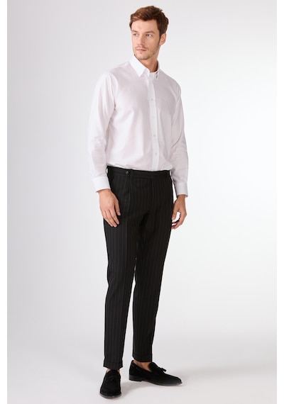 Dufy Siyah Çizgili Erkek Takım Elbise - Slim Fit Siyah