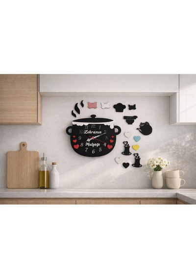 Mutfak Saati Kişiye Özel Konbinli Ve Şık No 3008 Siyah