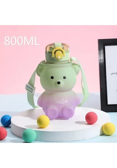 Ayıcık Model Su Matarası Su Şişesi Suluk 800 Ml Bpa Içermez Yeşil-mor Yeşil Plastik Diğer