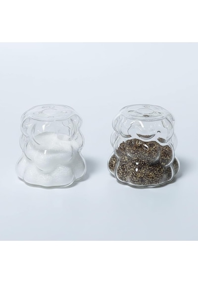 2'li Şeffaf Cam Tuzluk Ve Biberlik Seti - Bubble Küre Desenli Alttan Dolumlu Minimalist Baharatlık 5 Cm Diğer
