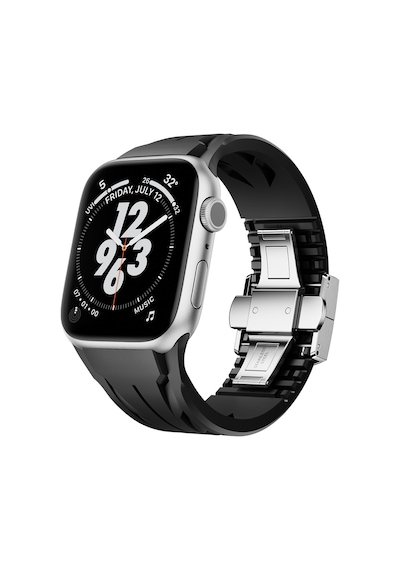 Mobilteam Apple Uyumlu  Watch 42mm Krd-127 Metal Tokalı Silikon Kordon-siyah