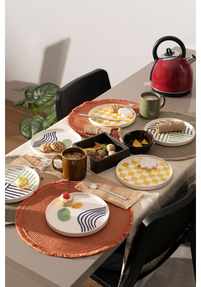 Kevin Seramik Modern Hand Made 6 Parça  Lüxs Pasta Sunum Tabağı
