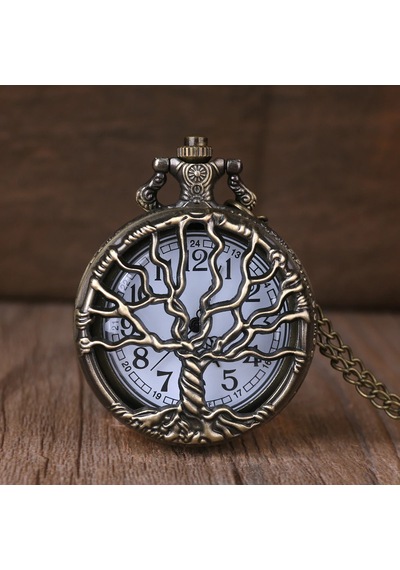 Kişiye Özel Hayat Ağacı Tasarımlı Retro Quartz Zincirli Köstekli